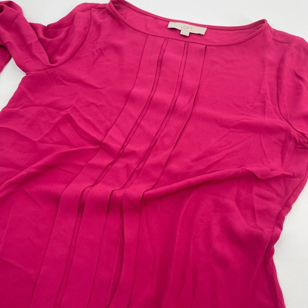 NWT Loft Pleated Magenta Workwear Blouse Women Size L - Picture 10 of 14